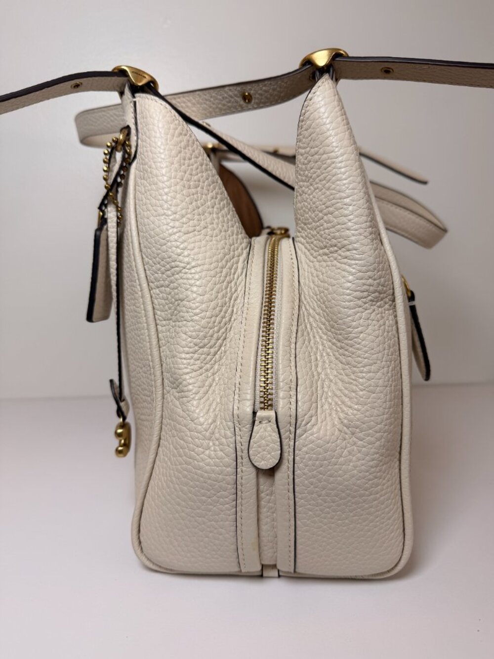 Coach Lori Shoulder Bag Cream Pebble Leather Gold Hardware Satchel Hobo Purse - Picture 3 of 10